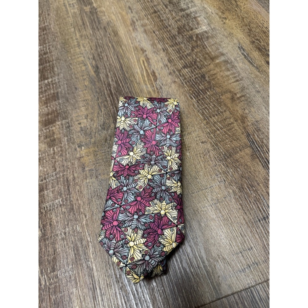 The Boxelder Co‎ MC Escher Butterfly Tessellation Silk Tie Mens Magenta Yellow
